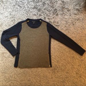 J Crew Navy & Green Wool Sweater w/ Zipper Details